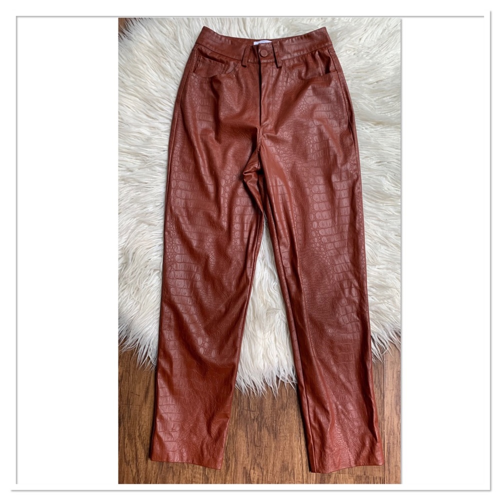 SoAllure Faux Leather Crocodile Slim Fit Pants Terracotta Red Brown Size 6